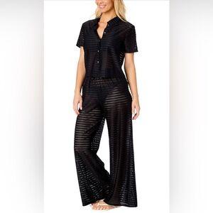 Hurley 2 piezas para cubrir el traje de baño camiseta y pantalón, Negro size S